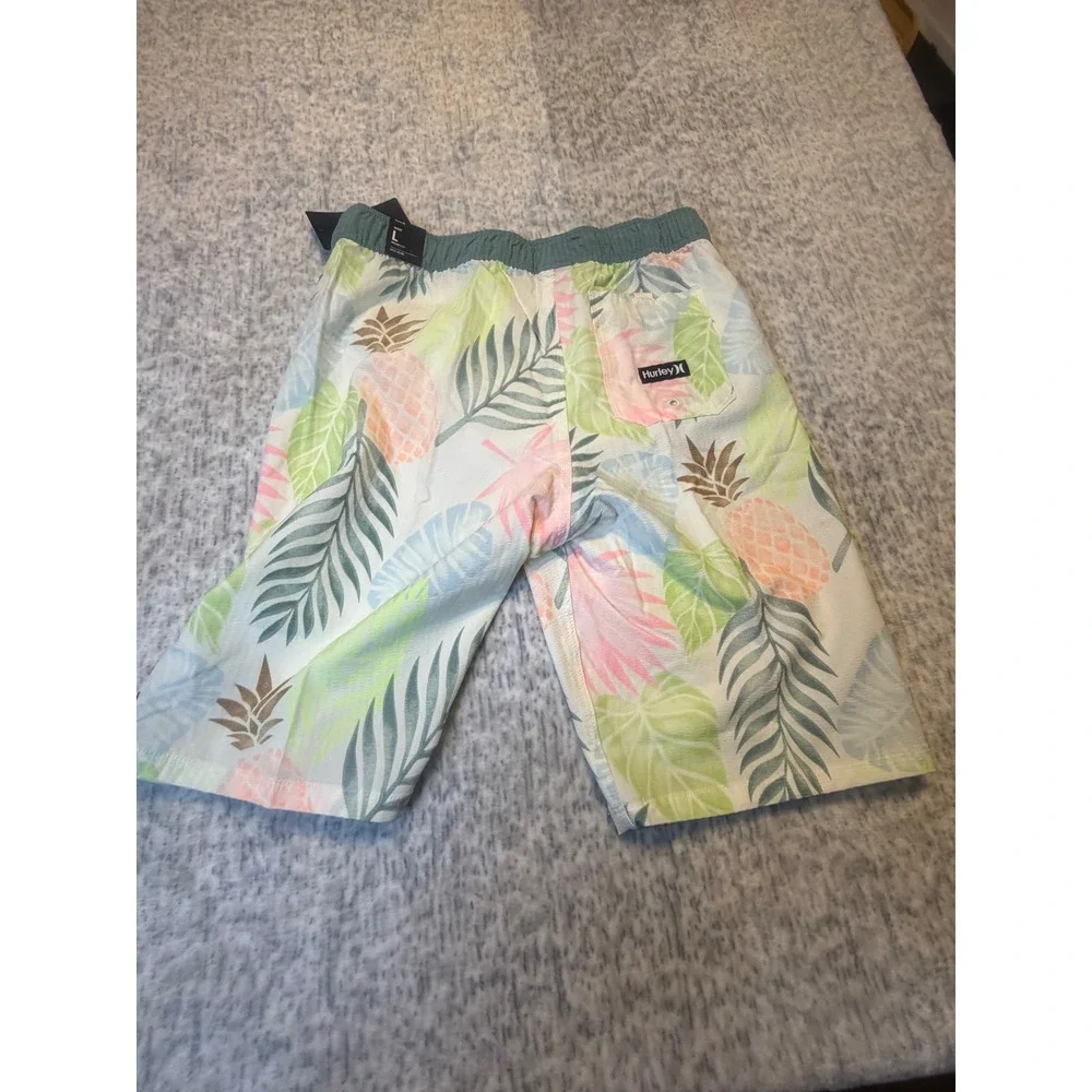 Hurley Kids Swim Trunks Shorts Tropical Pineapple‎ Palm Print Elastic Waist L